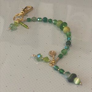 Elegant Green Beaded Bag Chain with charms- perfect for St. Patty’s Day!☘️